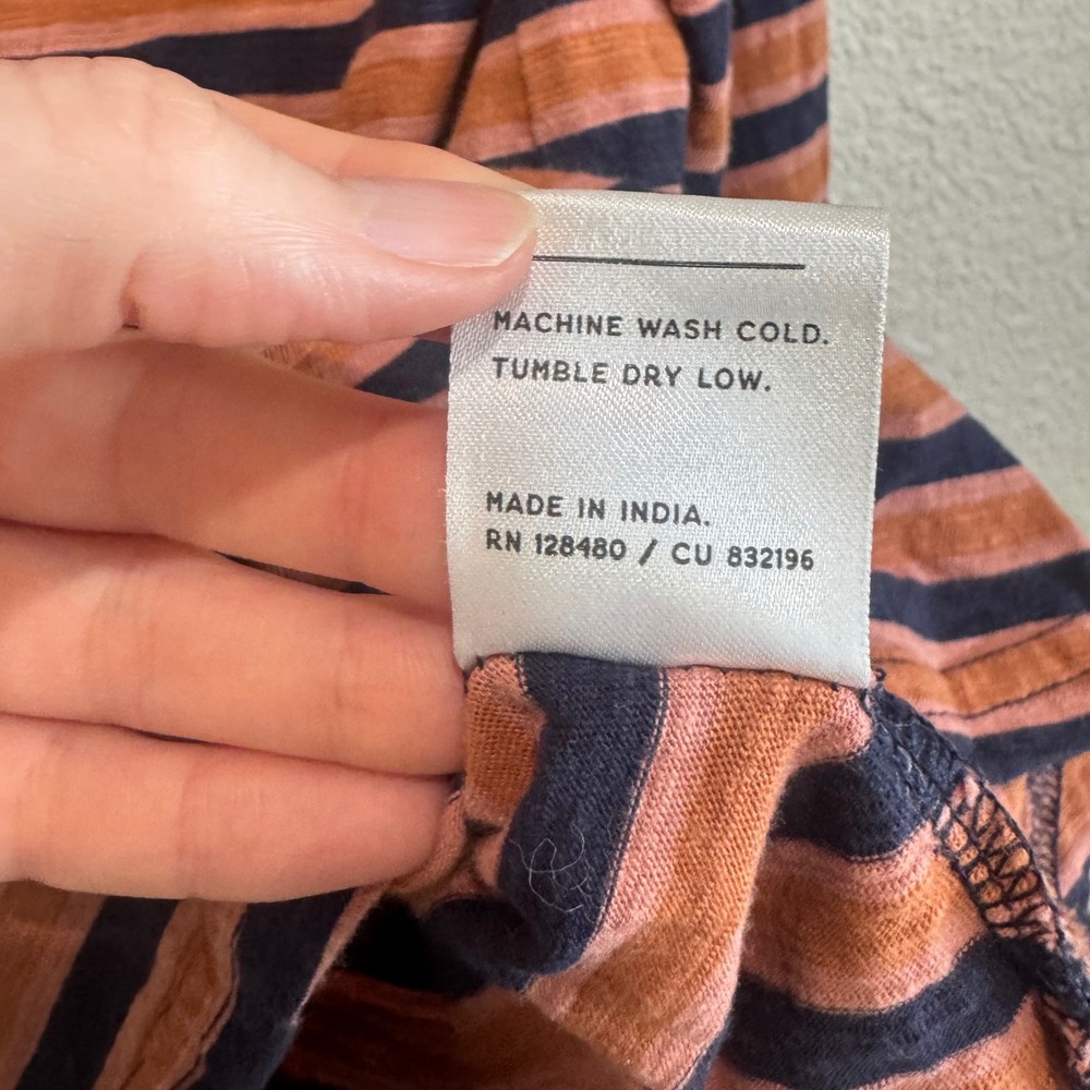 Pact Organic Cotton Striped Long Sleeve Twist Back Top Navy Orange Womens Medium - Picture 5 of 9